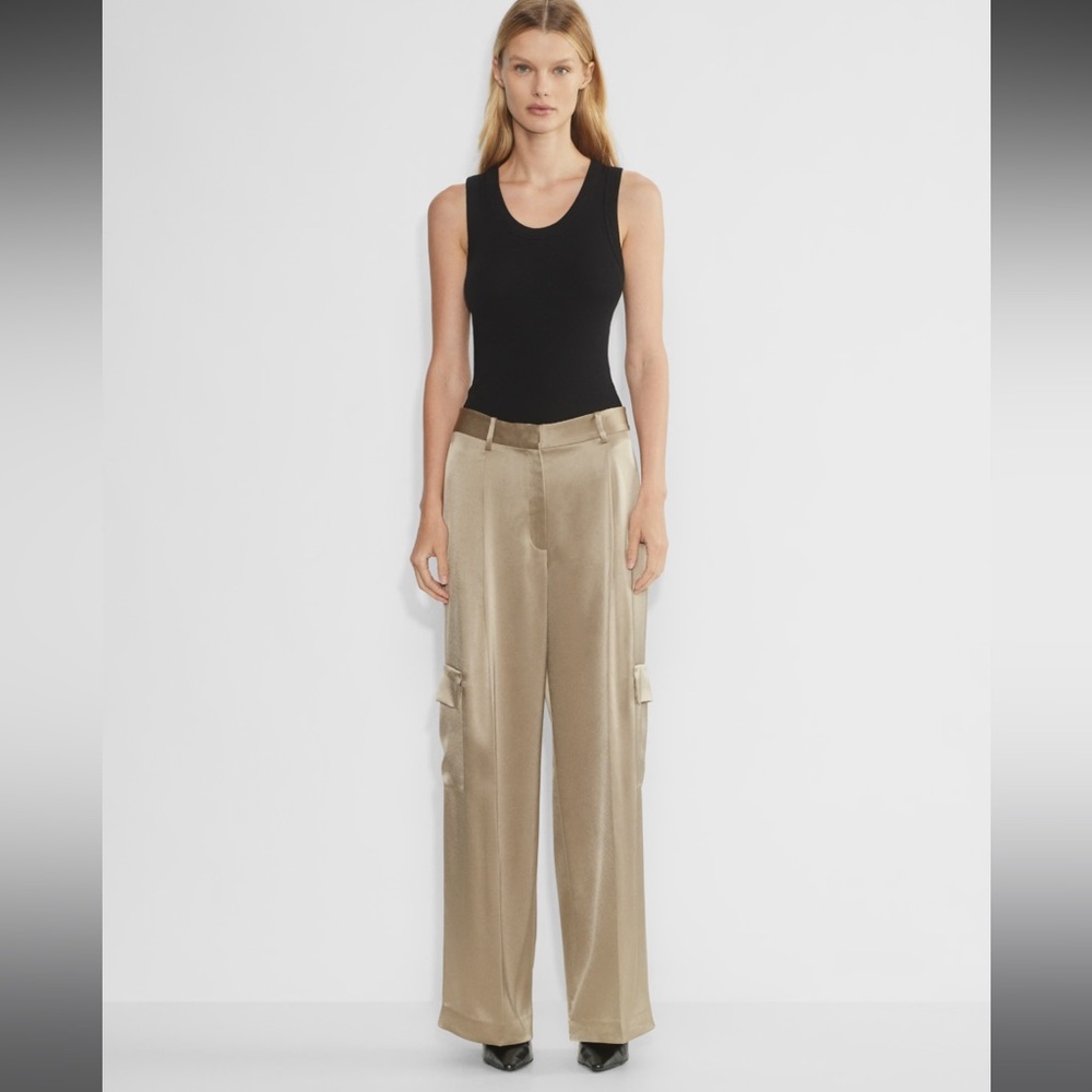 Aritzia Outgoing Satin Cargo Pant Taupe NWT